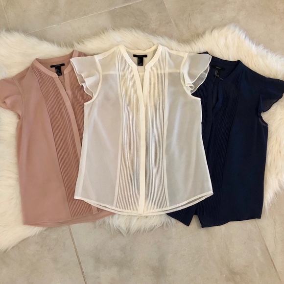 Bundle of 3 NEW Flutter Sleeve Chiffon Blouses, Sm